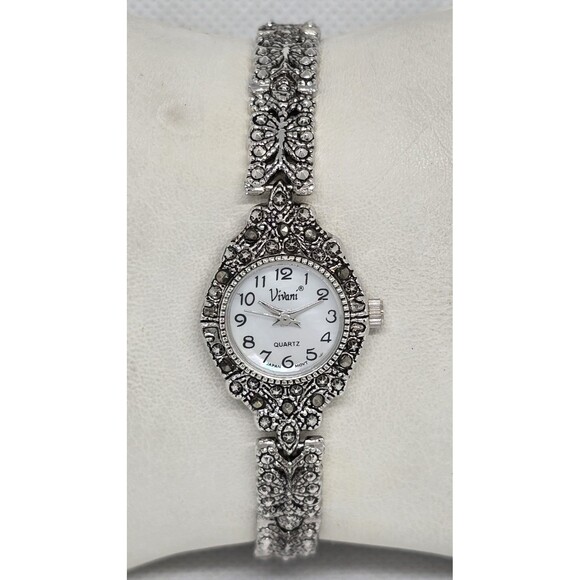 Women\'s Vivani Cocktail Stunning Silver Tone Marcasites Bracelet Band Watch 07 main image 9